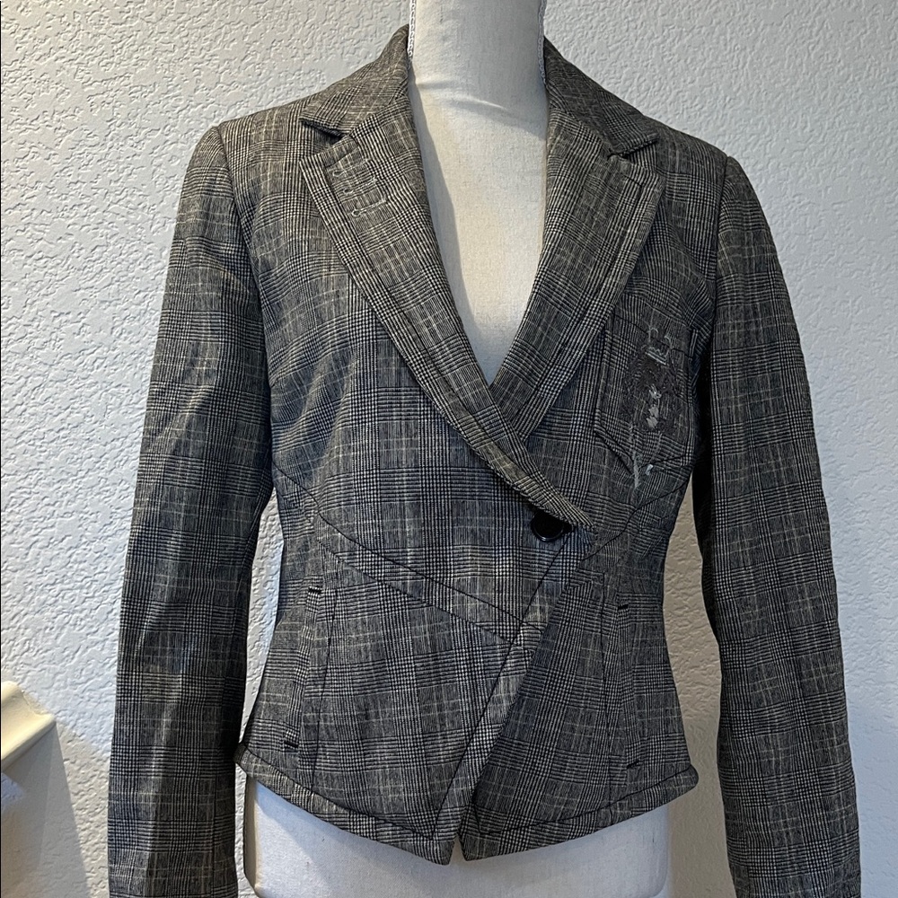 Firetrap Plaid Grey Cropped Blazer Size L